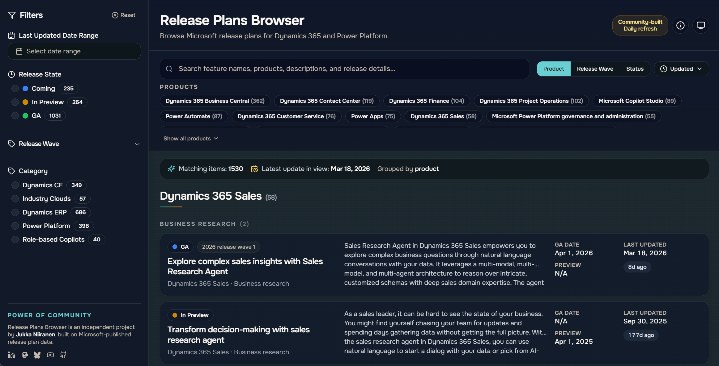 Release Plans Browser | Release Intelligence for Dynamics 365 and Power Platform